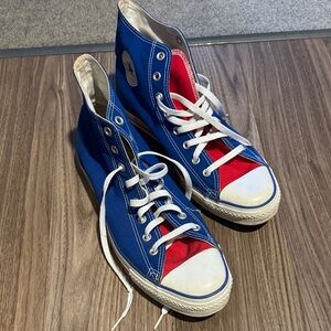 Blue and Red High-Top Chuck Taylor’s Converse All-Stars